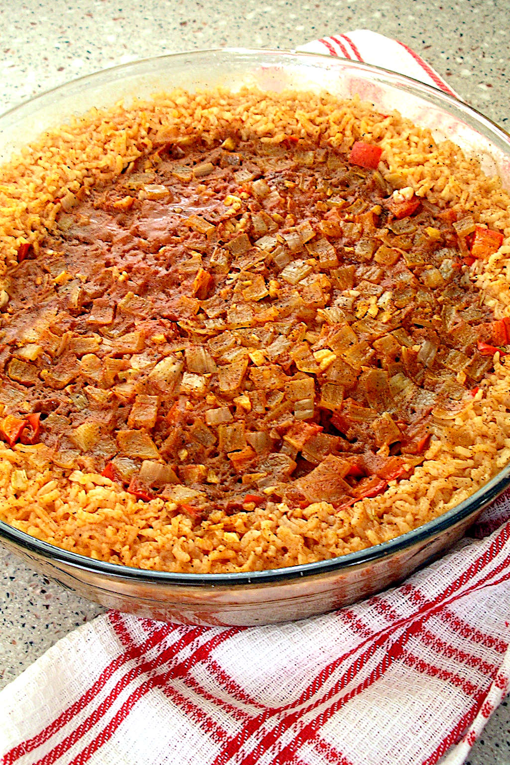 Mexican baked rice just out of the oven