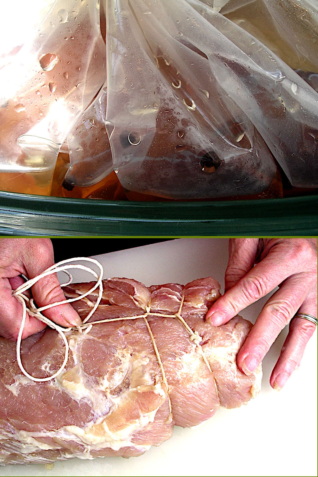 Tying pork loin prior to smoking