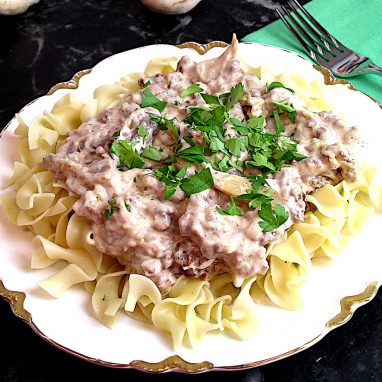 A serving of Annie's Beef Stroganoff