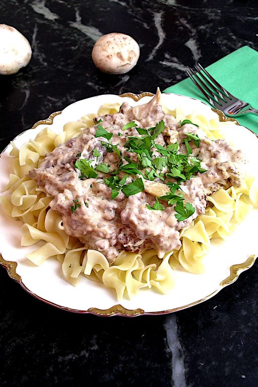 A serving of Annie's Beef Stroganoff