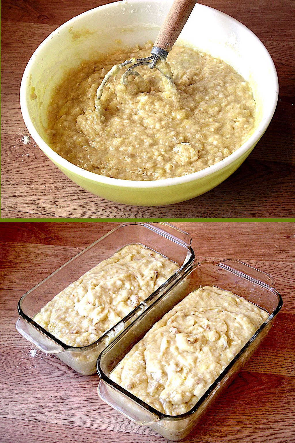 Finished batter and loaf pans