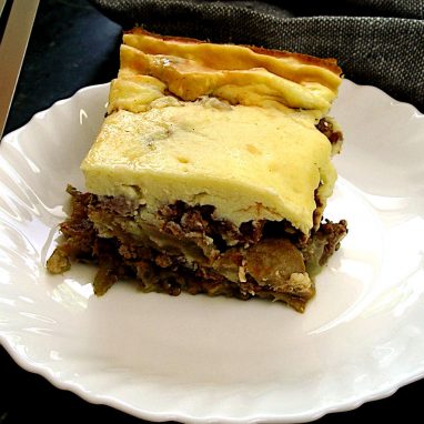 Moussaka on a white plate