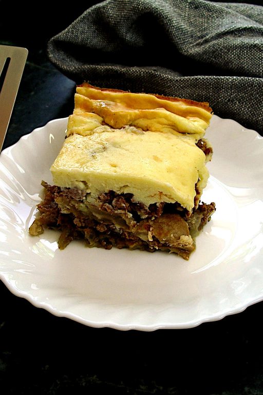 Moussaka on a white plate