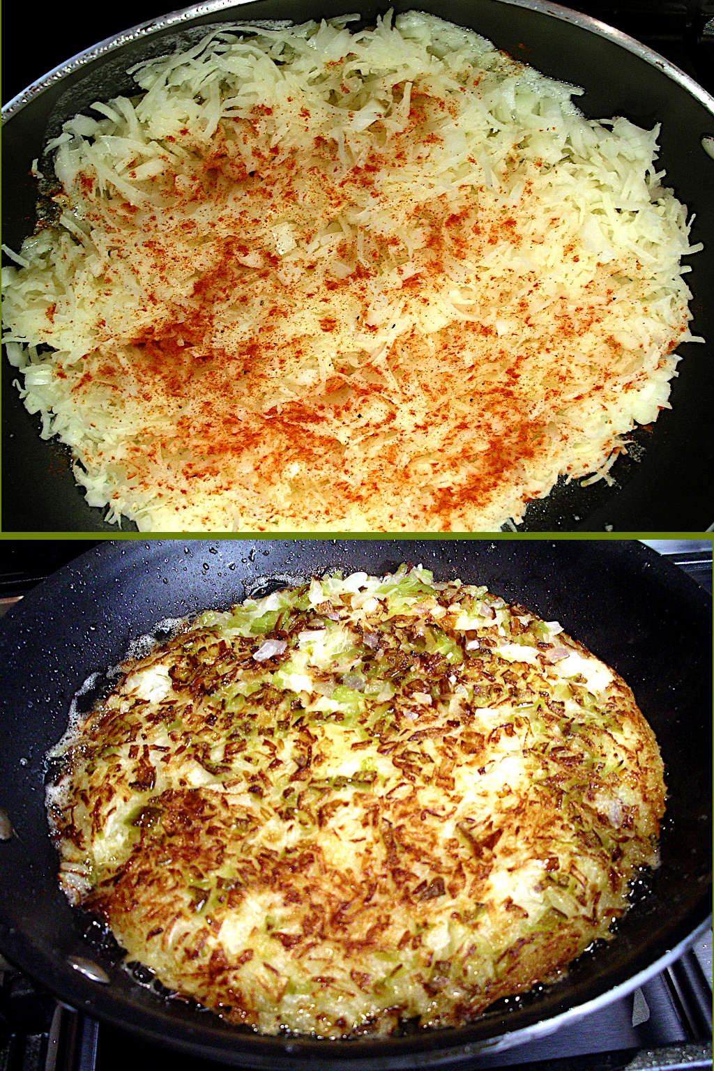 The two main steps in a potato rösti