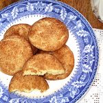 snickerdoodles on a blue and white plate