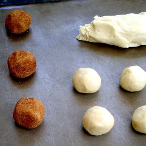 snickerdoodles in various stages of preparation